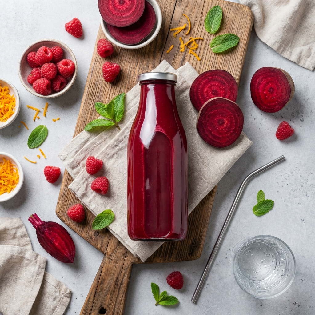 Jus de framboises et betterave