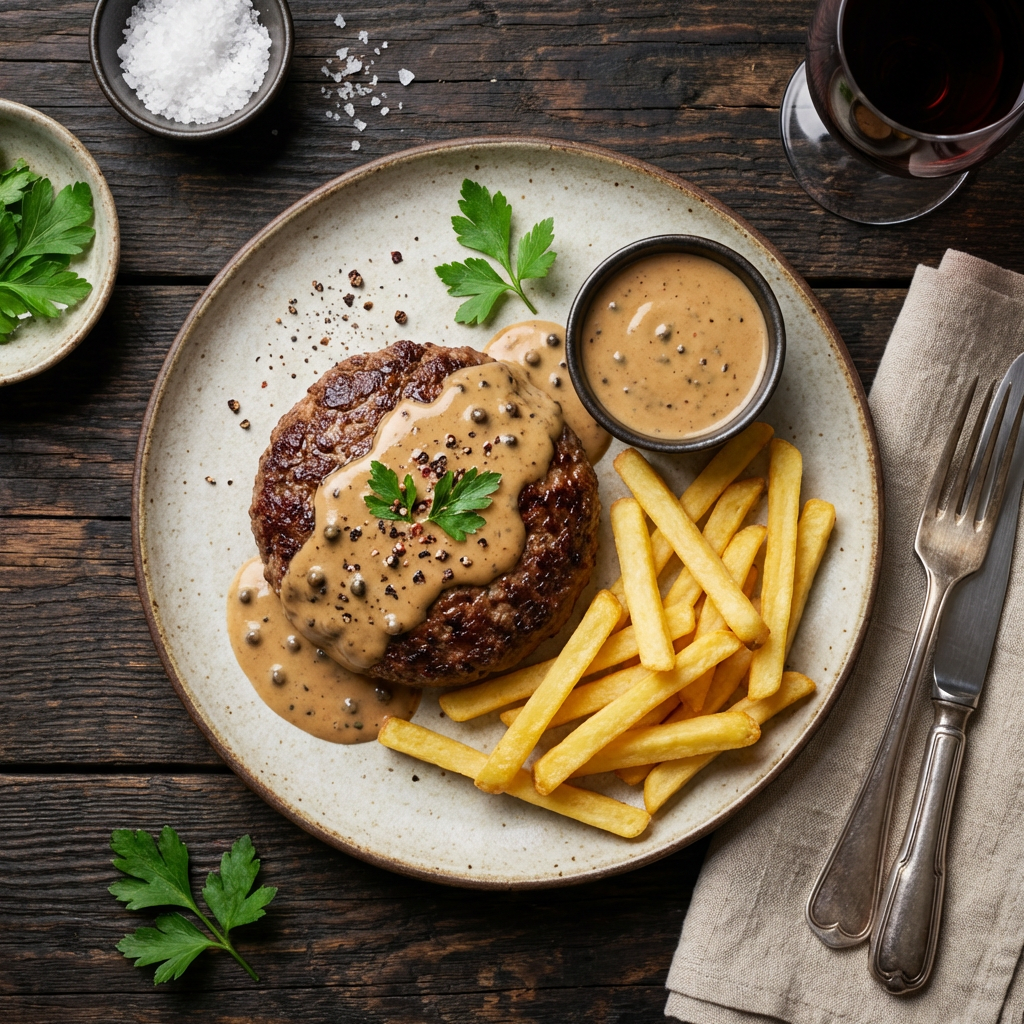 Steak haché sauce au poivre
